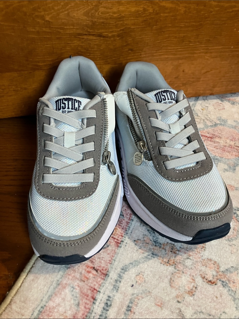 Justice Girls White and Gray Sparkle Runner Sneakers with Side Zip
